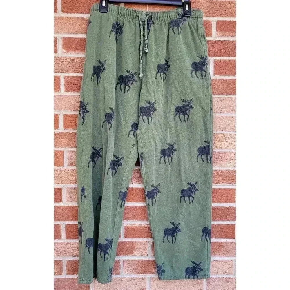 Vintage Flyshacker Clothing Co. Men's Size Med Sweat Pants Pajamas Green Moose